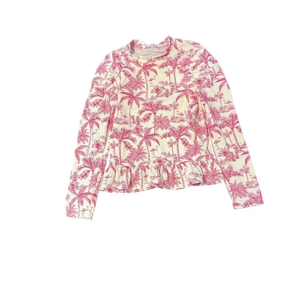 Janie And Jack Girls Ruffle Hem Long Sleeve rashguard With Pink Flamingo Print 7